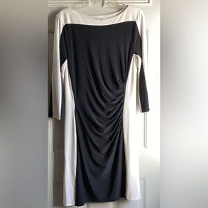 Lauren Ralph Lauren Dress Women's 14 Two Tone Navy White LS Slimming